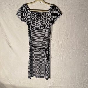 Tommy Hilfiger Navy & White Off The Shoulder Belted waist. Dress Size M